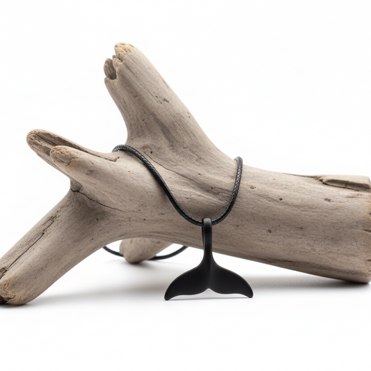 Colar Gargatilha em Corda de Cera com Pingente de Cauda de Baleia em Liga de Zinco