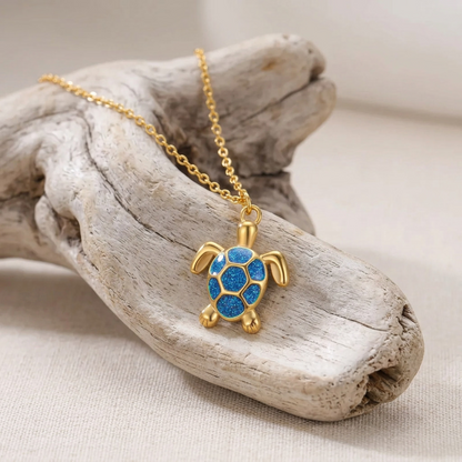 Collier pour femme avec pendentif tortue bleue en acier inoxydable