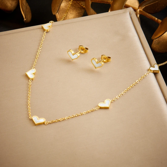 Conjunto de Colar e Brincos em Aço Inoxidável 316L de Coração