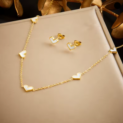 Conjunto de Colar e Brincos em Aço Inoxidável 316L de Coração