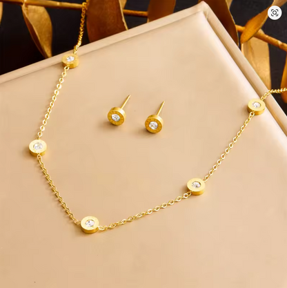 Conjunto de Colar e Brincos em Aço Inoxidável 316L de Numeração Romana