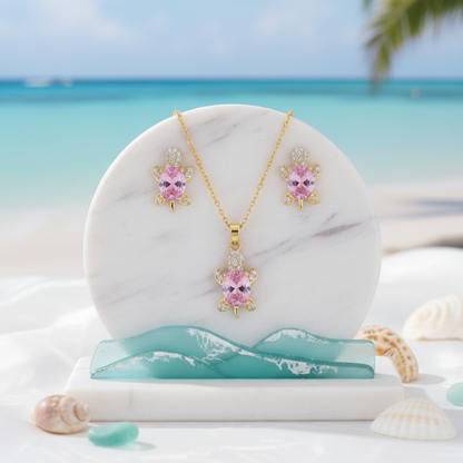 Conjunto Turtle Pink em Aço 316L – Longevidade e Proteção com um Brilho de Cristal