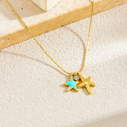 Colar de Senhora em Aço Inoxidável , Estrelas do Mar e Zircónia