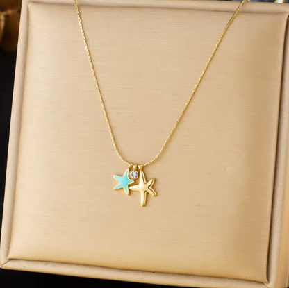 Colar de Senhora em Aço Inoxidável , Estrelas do Mar e Zircónia
