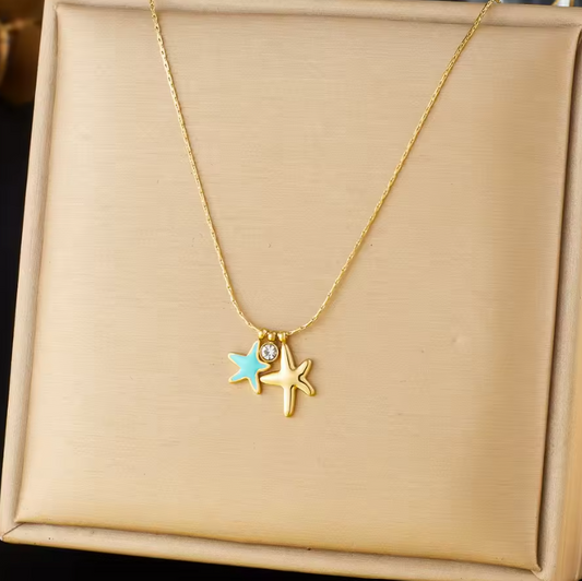 Colar de Senhora em Aço Inoxidável , Estrelas do Mar e Zircónia
