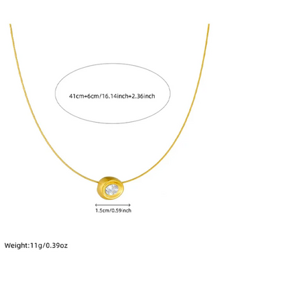 Colar de Senhora em Aço Inoxidável , Pingente Elíptico Oco de Zircão