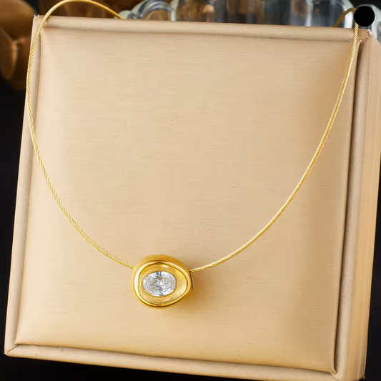 Colar de Senhora em Aço Inoxidável , Pingente Elíptico Oco de Zircão