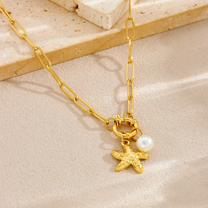 Colar de Senhora em Aço Inoxidável , Estrela do Mar com Pérola