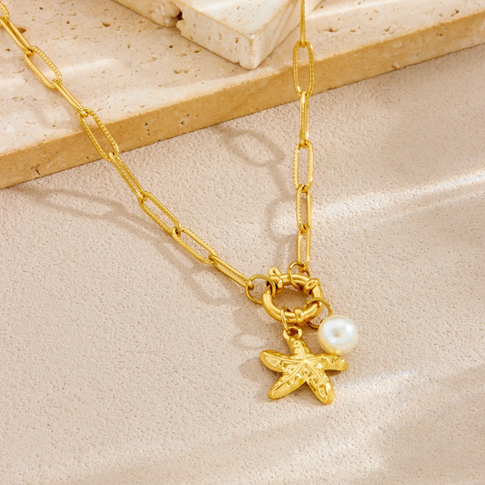 Colar de Senhora em Aço Inoxidável , Estrela do Mar com Pérola