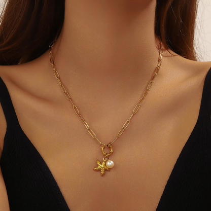 Colar de Senhora em Aço Inoxidável , Estrela do Mar com Pérola