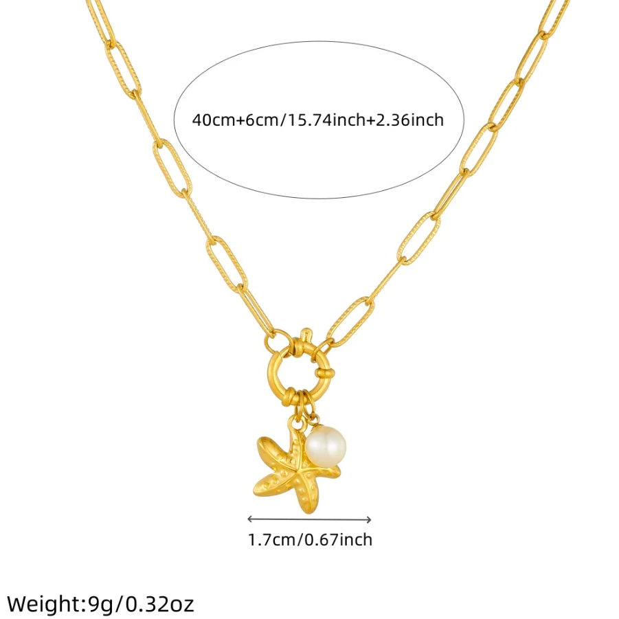 Colar de Senhora em Aço Inoxidável , Estrela do Mar com Pérola