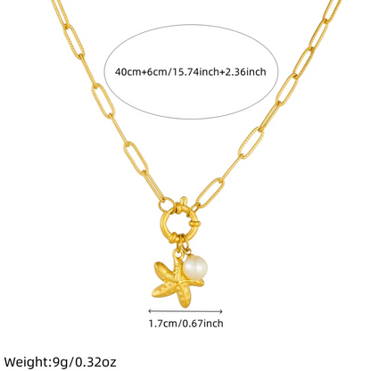 Colar de Senhora em Aço Inoxidável , Estrela do Mar com Pérola