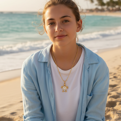 Turtle Pearl Necklace in 316L Stainless Steel – The Grace of the Ocean in White Enamel