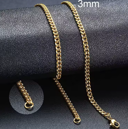 Chaîne cubaine 3mm en acier doré – Élégance minimaliste et intemporelle