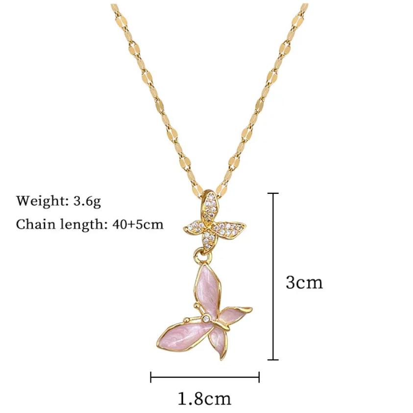 Colar de Senhora em Aço Inoxidável 316L, Duas Borboletas