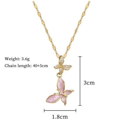 Colar de Senhora em Aço Inoxidável 316L, Duas Borboletas