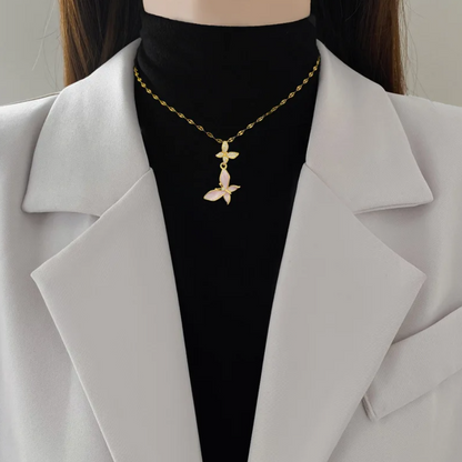 Colar de Senhora em Aço Inoxidável 316L, Duas Borboletas