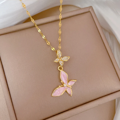 Colar de Senhora em Aço Inoxidável 316L, Duas Borboletas