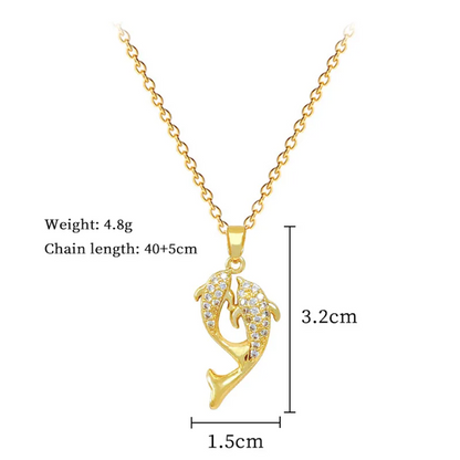 Colar de Senhora em Aço Inoxidável , Golfinhos com Zircão