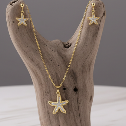 Conjunto Starfish Pavé em Aço 316L – O Brilho do Oceano no Seu Look