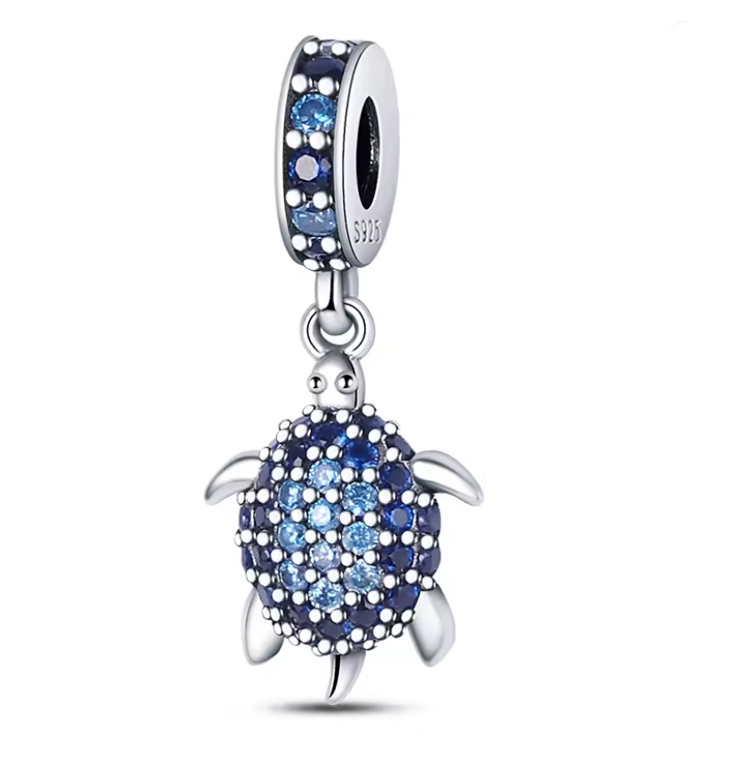 Conta em Prata 925, Tartaruga Azul com Zircónias