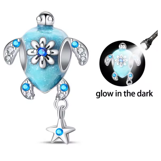Conta em Prata 925, Tartaruga Brilha no Escuro GLOW