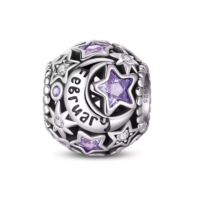 Conta em Prata 925, Estrela e Lua do Mês de Aniversário