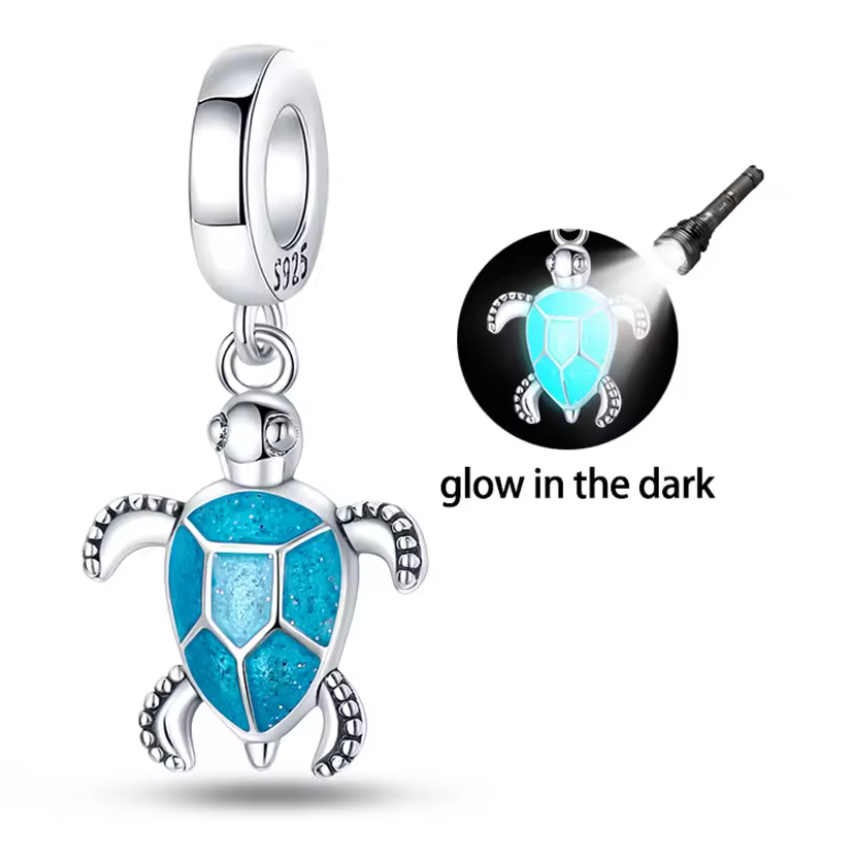Conta em Prata 925, Tartaruga Marinha que Brilha no Escuro