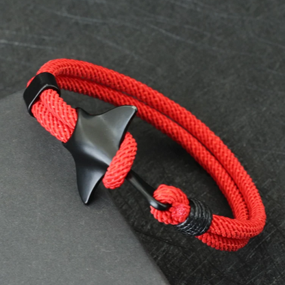 Pulseira com Corda Dupla Vermelha, Pingente Raia-Manta Preta