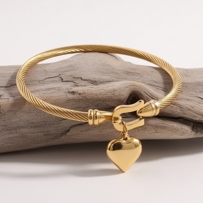 Pulseira Rígida "Nautical Heart" em Aço – Elegância com Toque Industrial