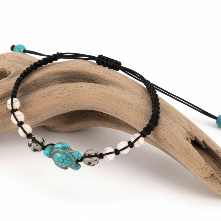 Pulseira Baby Turtle Turquesa Mar e Vida – Um Toque de Magia Vintage