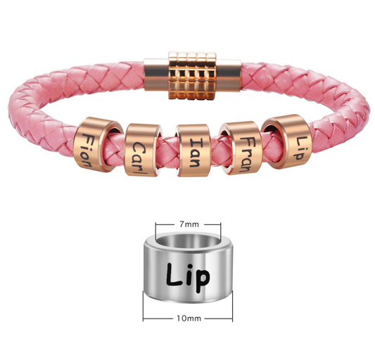 Pulseira de Senhora Personalizada com I Love Santa Maria em Couro Rosa e Aço Inoxidável