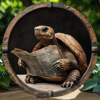 Placa Decorativa de Parede – Tartaruga a Ler o Jornal | Efeito 3D Vintage – 20 cm