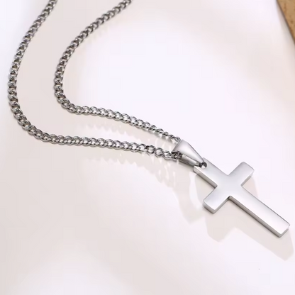 Colar de Homem em Aço Inoxidável com Pingente Cruz, Prata