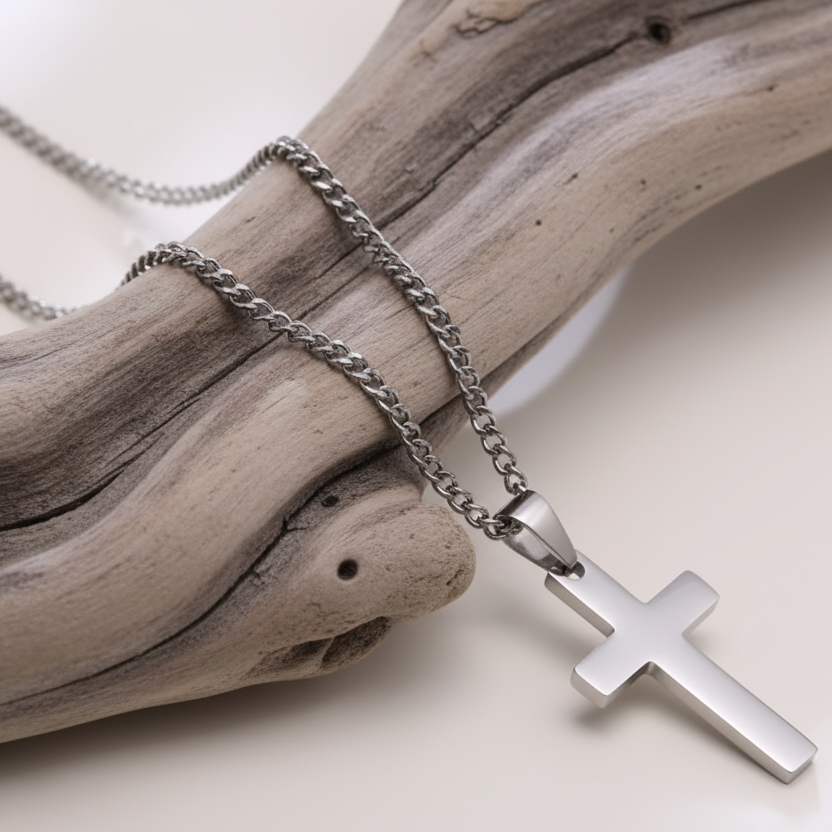 Colar Masculino Cruz Silver ✨ – Elegância Minimalista em Aço