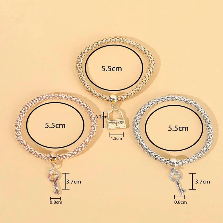 Pulseira de Senhora 3 Peças, Pendentes Chave