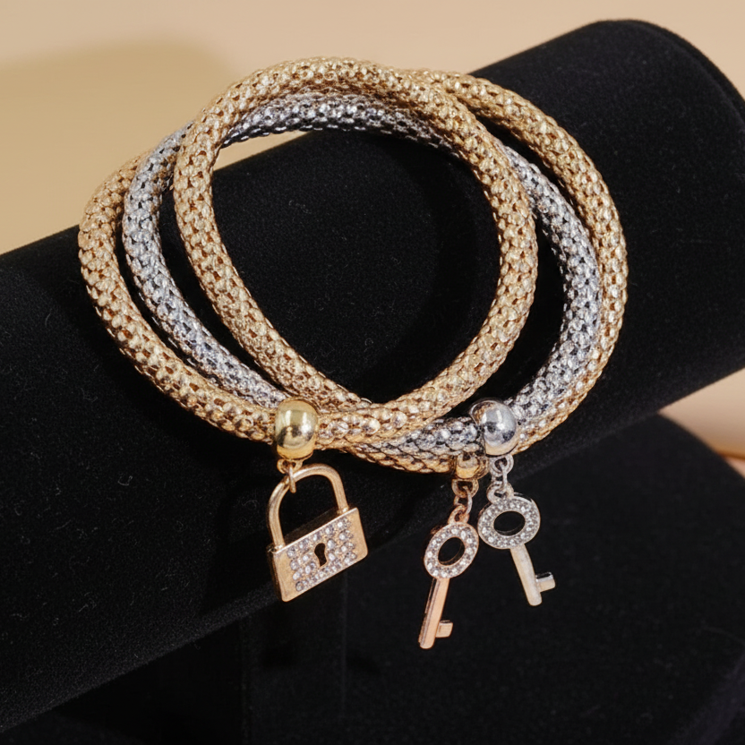 Ensemble de 3 Bracelets « Key to Elegance » – L'Éclat Tricolore à Votre Poignet