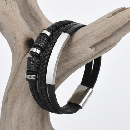 Pulseira Masculina Couro & Aço 316L - Santa Maria Edition