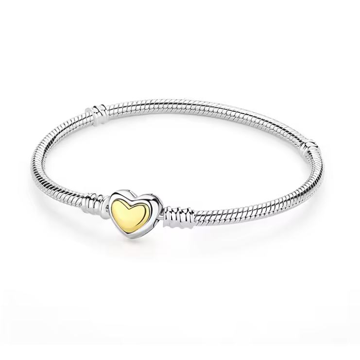 Pulseira Snake Silver & Gold Heart – O Equilíbrio Perfeito entre Dois Metais
