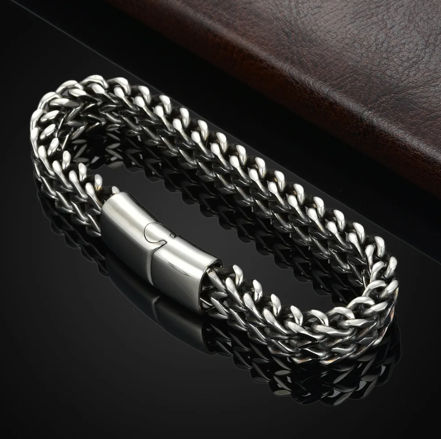 Pulseira Masculina Double Chain – Engenharia em Aço Inoxidável 316L