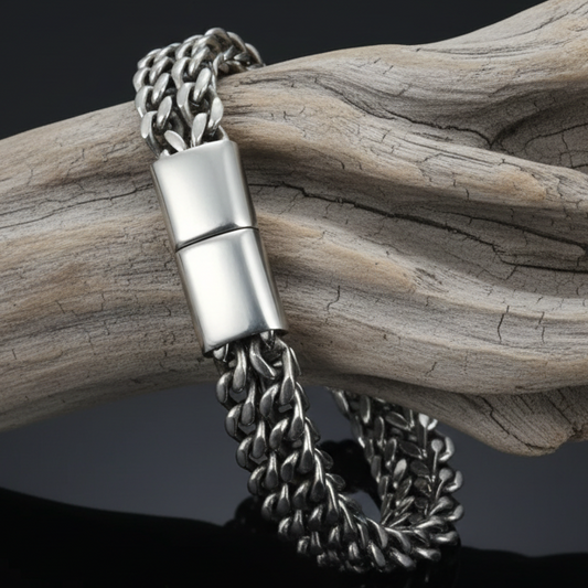 Bracelet Homme Double Chaîne – Ingénierie en Acier Inoxydable 316L