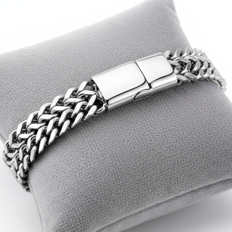 Pulseira Masculina Double Chain – Engenharia em Aço Inoxidável 316L