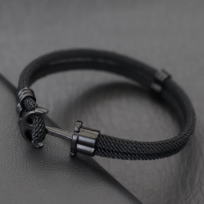 Pulseira com Corda Dupla, Pingente Âncora Preta