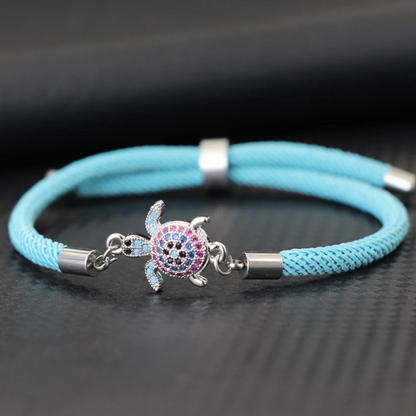 Pulseira Azul de Corrente de Corda Ajustável com Tartaruga