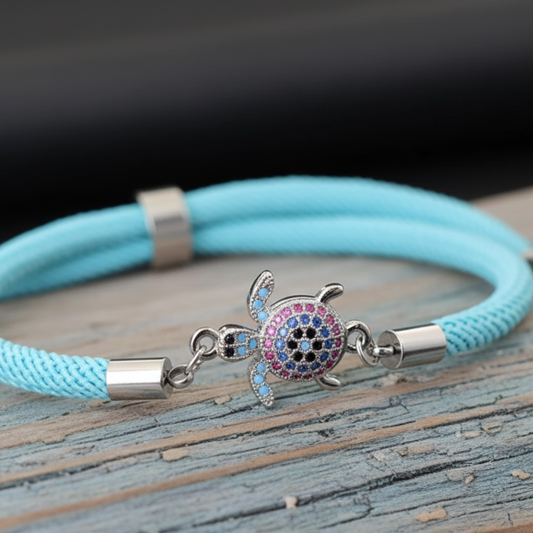 Pulseira "Tartaruga do Oceano" – Azul Celeste & Zircónias