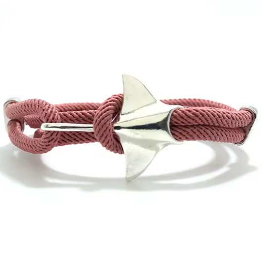 Pulseira com Corda Rosa em Multicamadas, Pingente Manta-Raia Prata