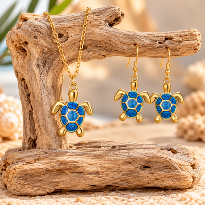 Collier pour femme avec pendentif tortue bleue en acier inoxydable