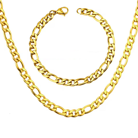 Conjunto de Homem Figaro Colar e Pulseira em Aço Inoxidável
