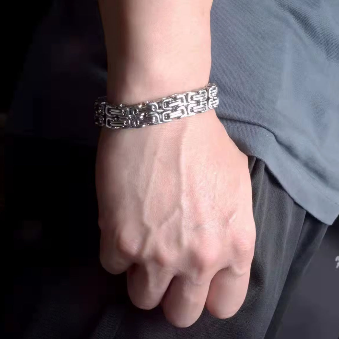 Pulseira de Homem Dupla em Aço Inoxidável e Titânio, 12mm