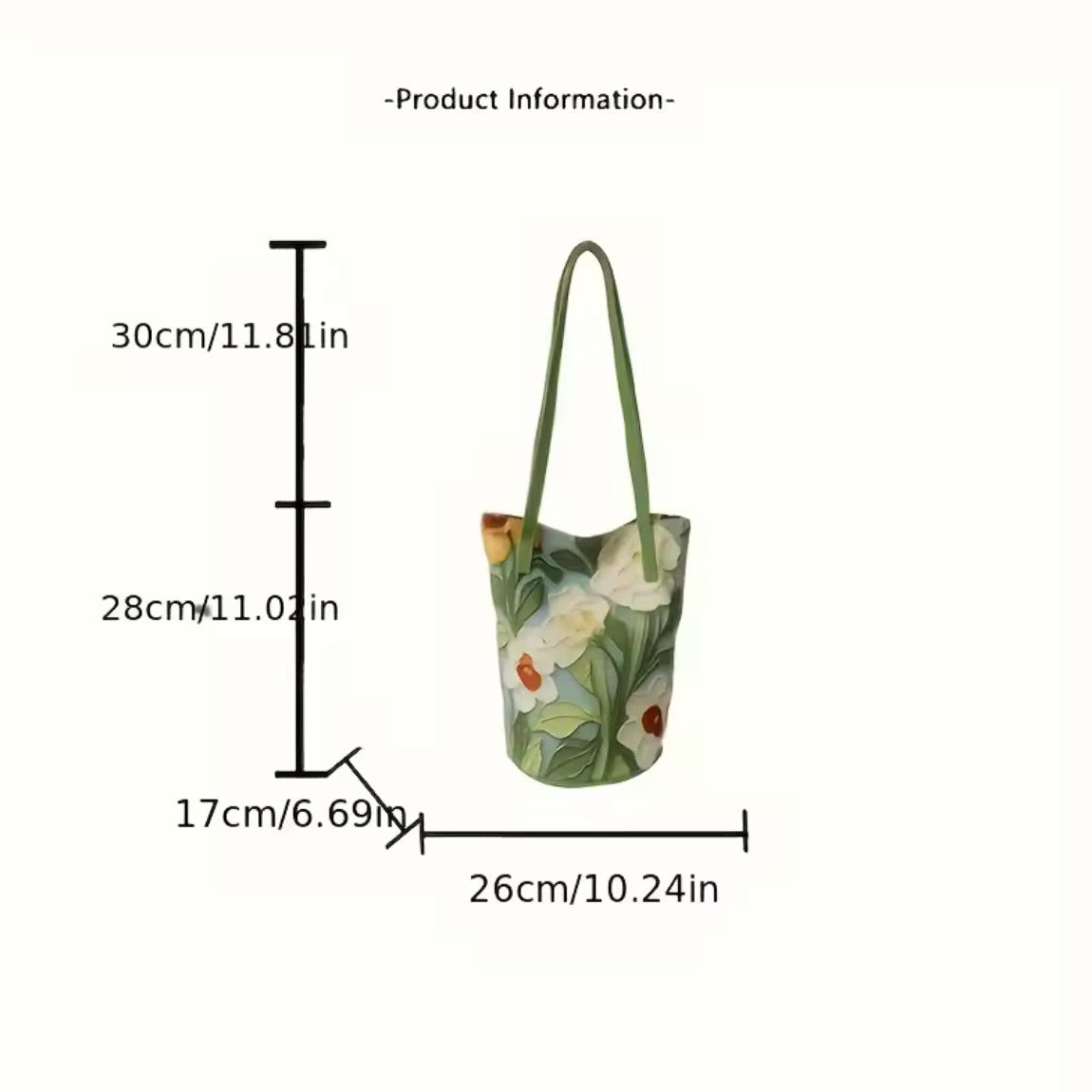 Bolsa Tipo Balde Oxford Floral , Pintura a Óleo em Tons de Verde